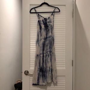 Long white and blue tie dyed dress
